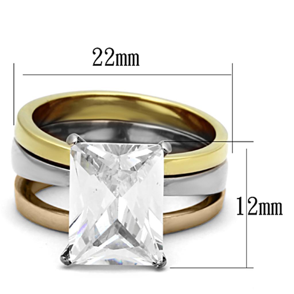 TK962 - Three Tone (IP Gold & IP Rose Gold & High Polished) Stainless Steel Ring with AAA Grade CZ  in Clear-1