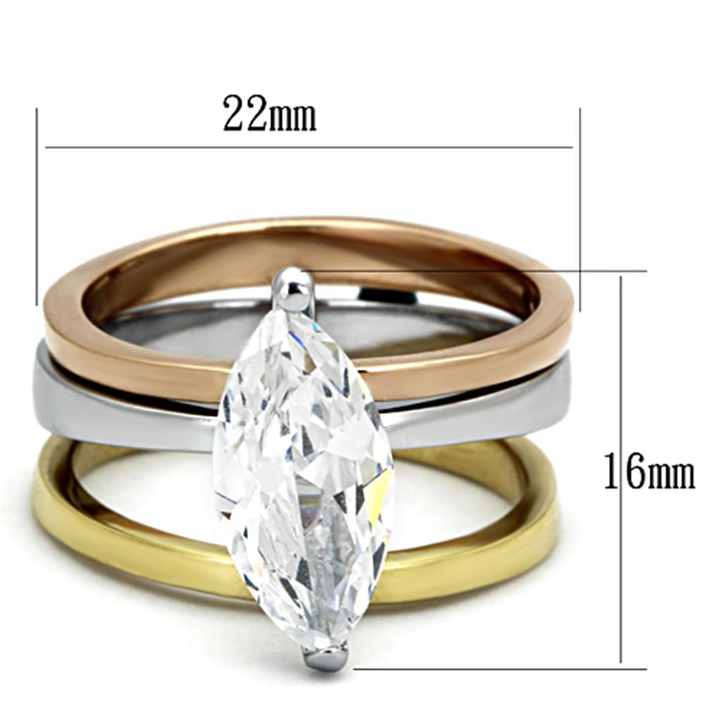 TK964 - Three Tone (IP Gold & IP Rose Gold & High Polished) Stainless Steel Ring with AAA Grade CZ  in Clear-1