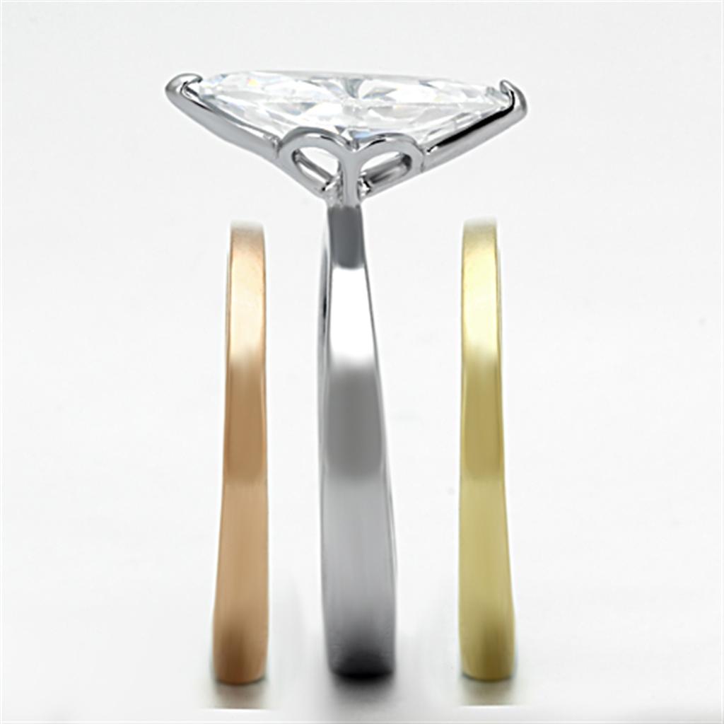 TK964 - Three Tone (IP Gold & IP Rose Gold & High Polished) Stainless Steel Ring with AAA Grade CZ  in Clear-3