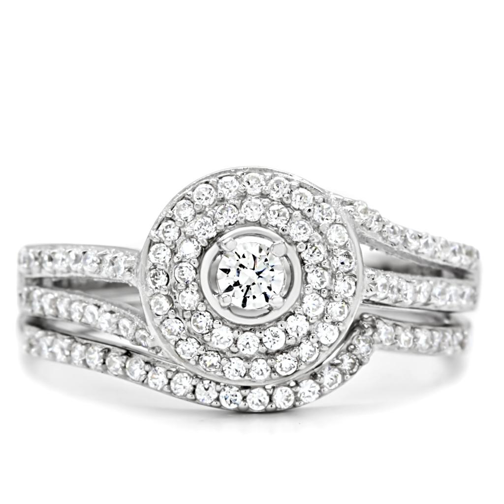 TS001 - Rhodium 925 Sterling Silver Ring with AAA Grade CZ  in Clear-2