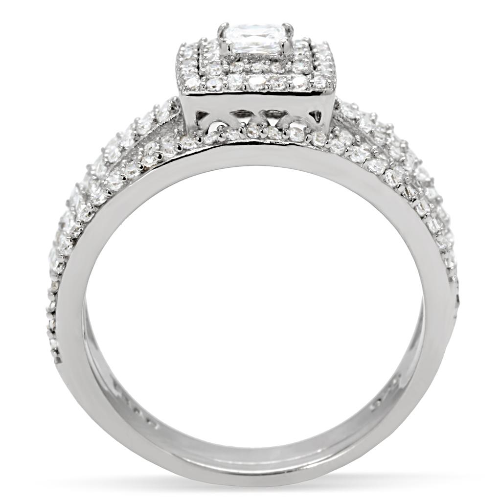TS003 - Rhodium 925 Sterling Silver Ring with AAA Grade CZ  in Clear-3