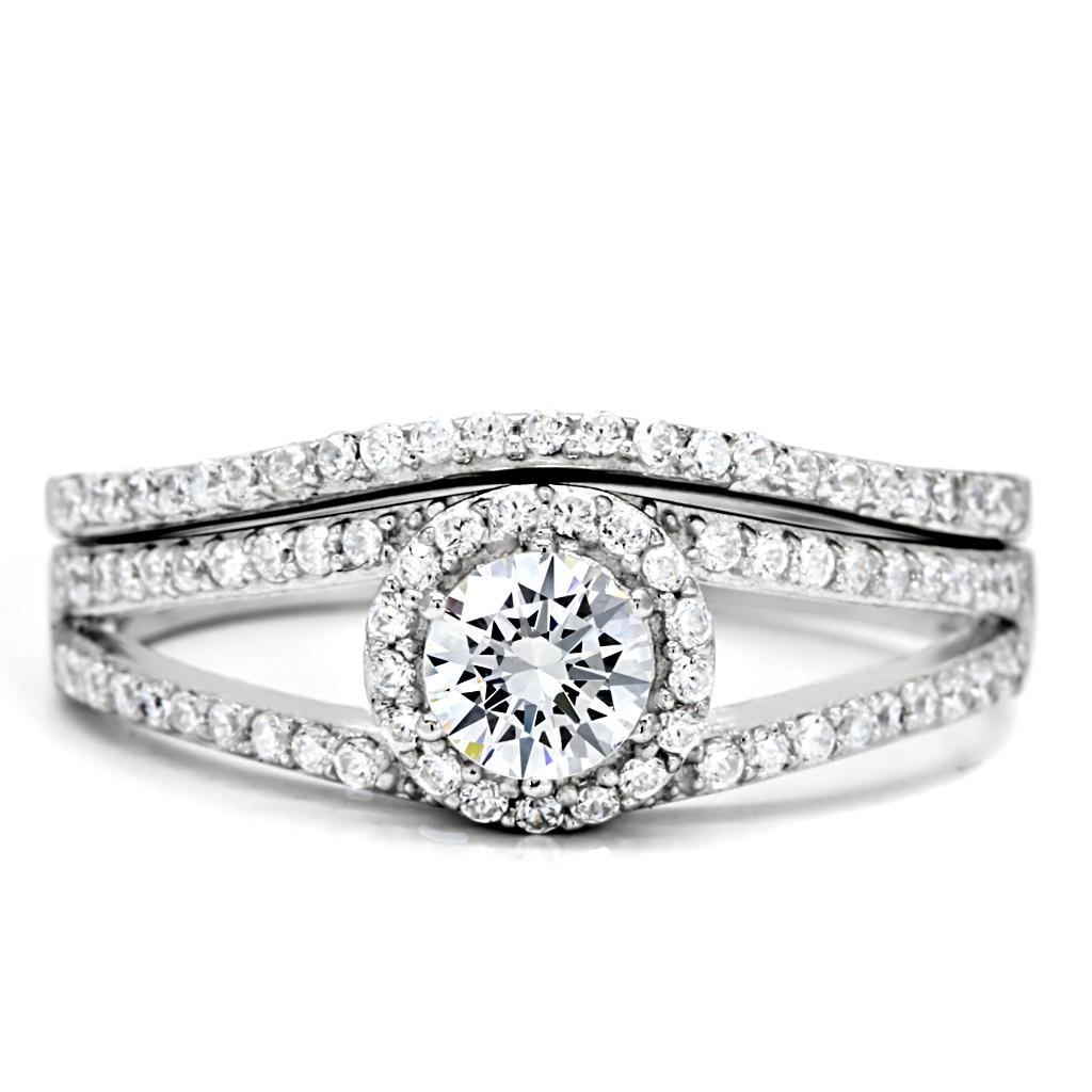 TS004 - Rhodium 925 Sterling Silver Ring with AAA Grade CZ  in Clear-2