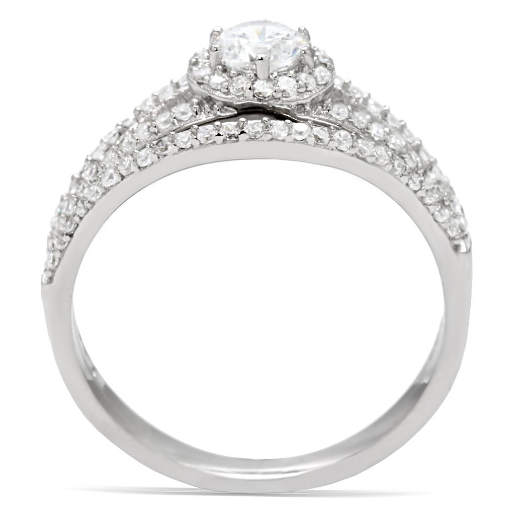 TS004 - Rhodium 925 Sterling Silver Ring with AAA Grade CZ  in Clear-3