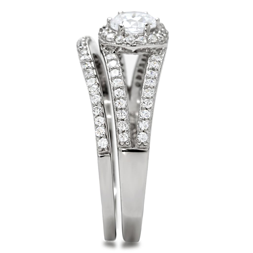 TS004 - Rhodium 925 Sterling Silver Ring with AAA Grade CZ  in Clear-4