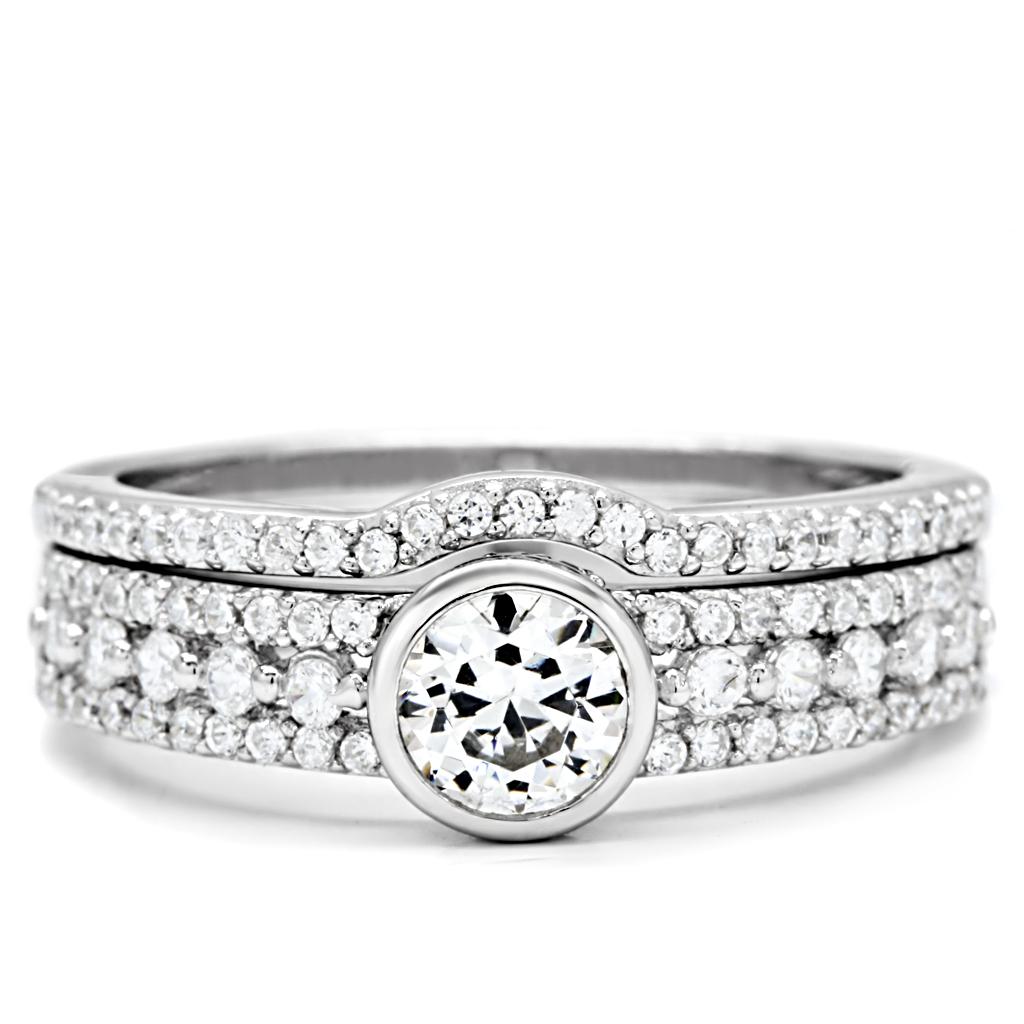 TS005 - Rhodium 925 Sterling Silver Ring with AAA Grade CZ  in Clear-2