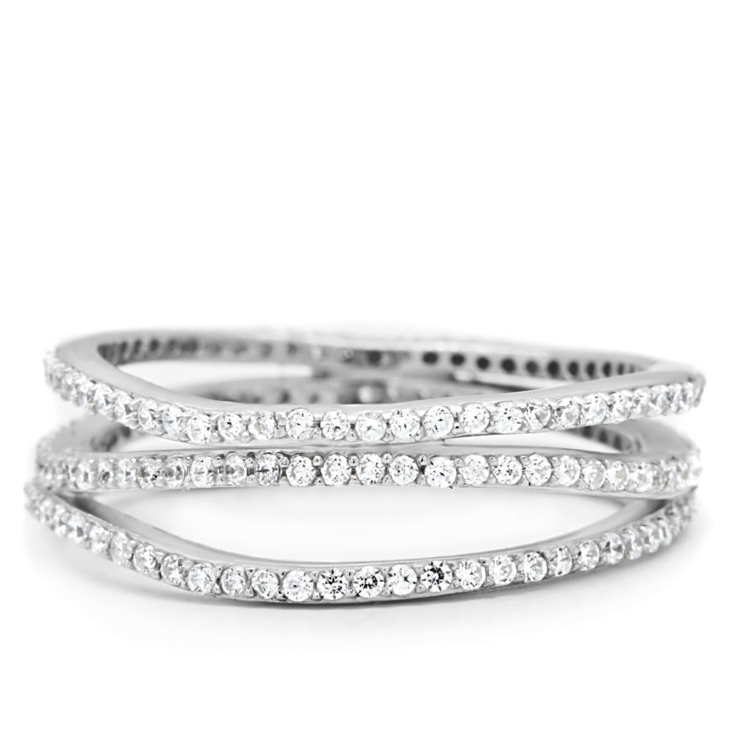 TS006 - Rhodium 925 Sterling Silver Ring with AAA Grade CZ  in Clear-2