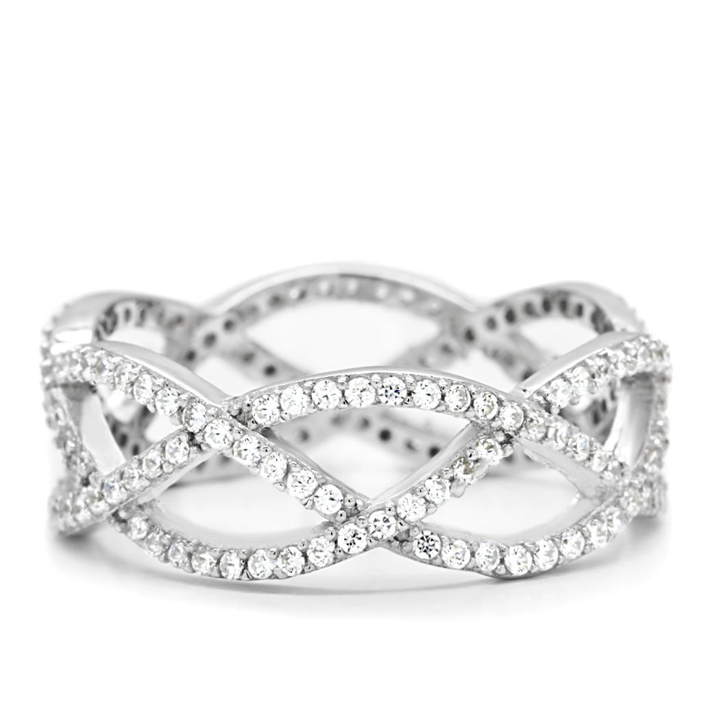TS007 - Rhodium 925 Sterling Silver Ring with AAA Grade CZ  in Clear-2