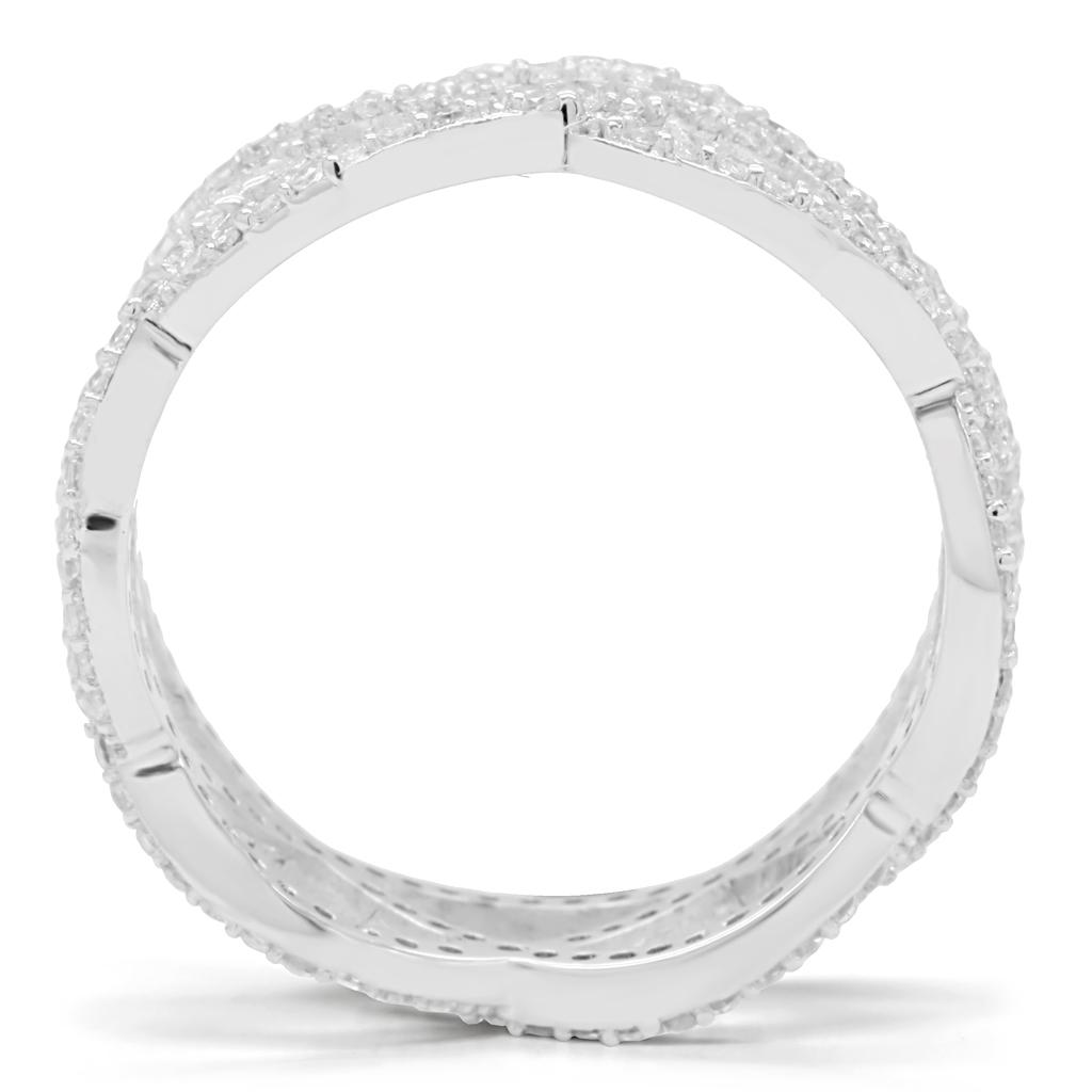 TS007 - Rhodium 925 Sterling Silver Ring with AAA Grade CZ  in Clear-3