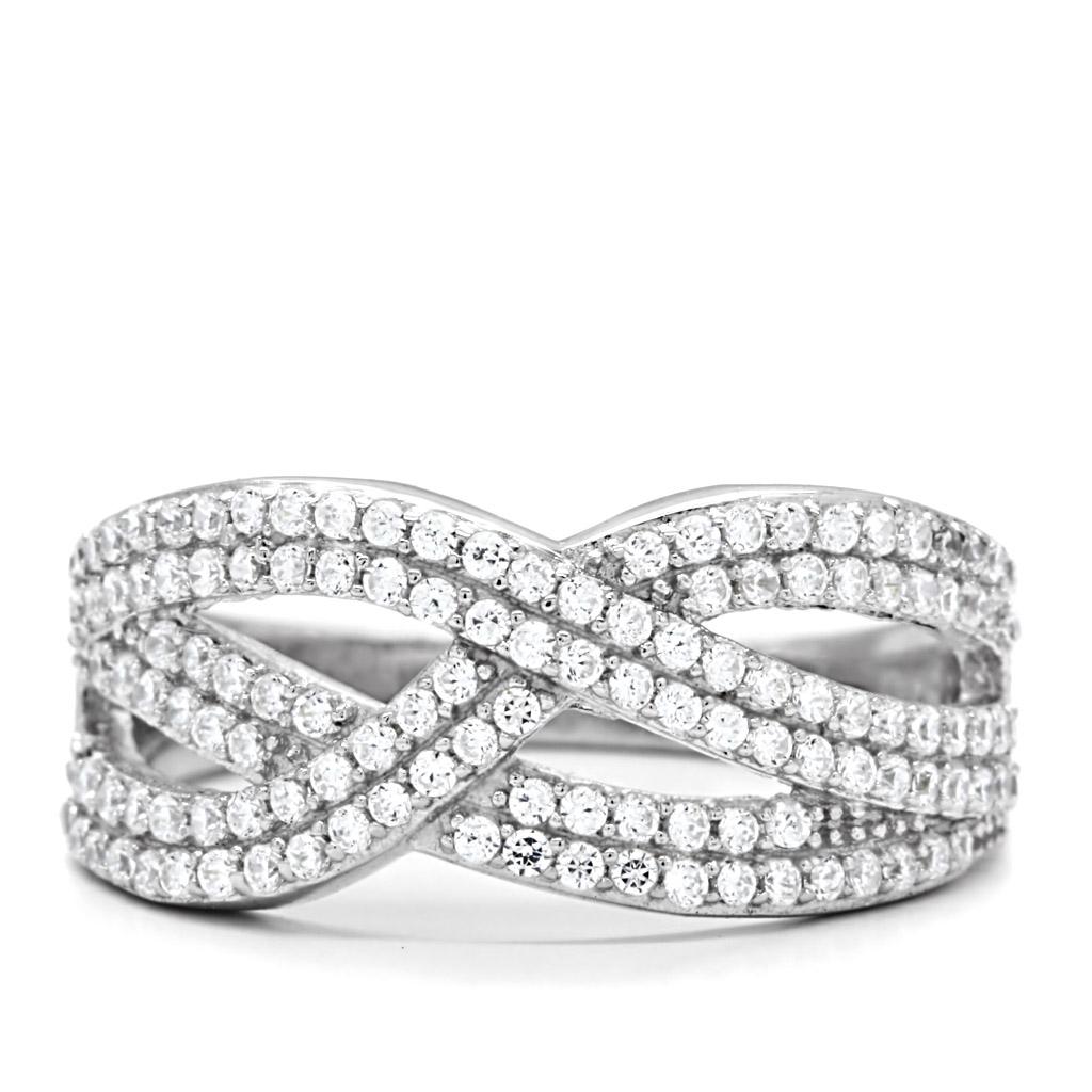 TS008 - Rhodium 925 Sterling Silver Ring with AAA Grade CZ  in Clear-2