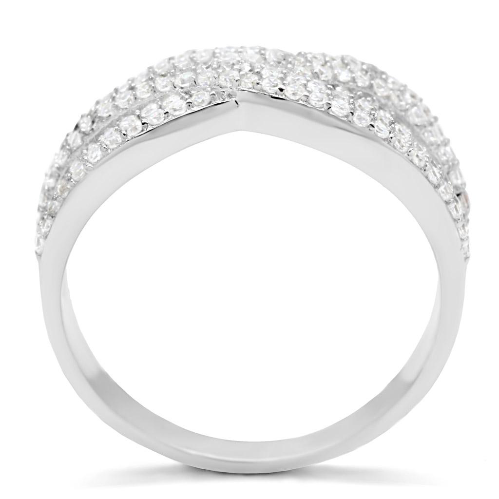 TS008 - Rhodium 925 Sterling Silver Ring with AAA Grade CZ  in Clear-3