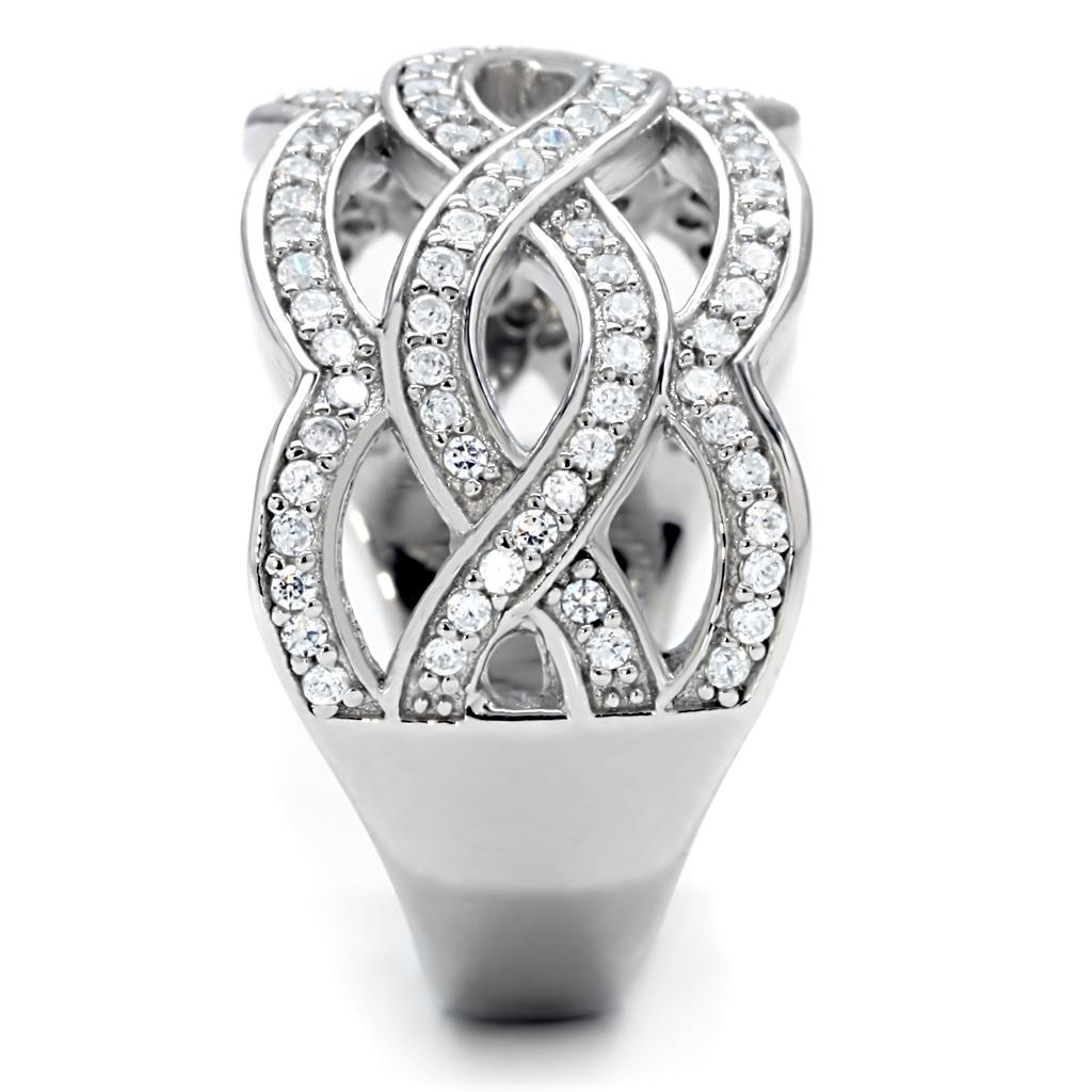 TS010 - Rhodium 925 Sterling Silver Ring with AAA Grade CZ  in Clear-4