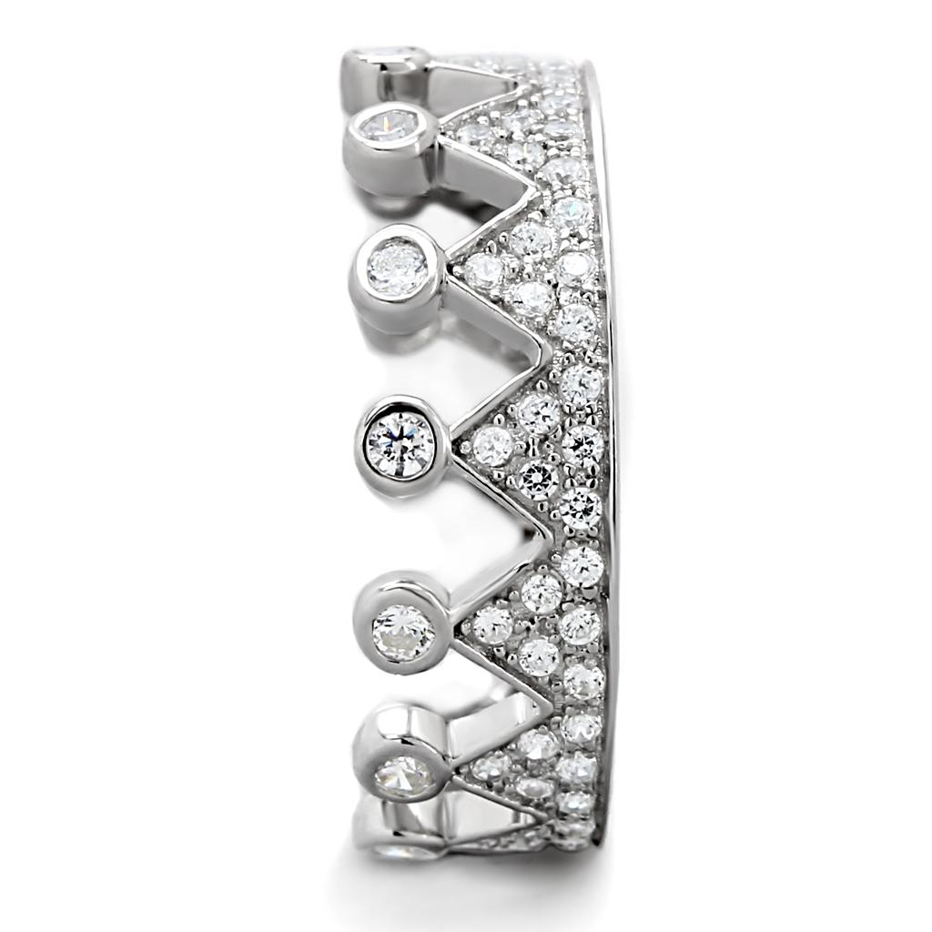 TS011 - Rhodium 925 Sterling Silver Ring with AAA Grade CZ  in Clear-4