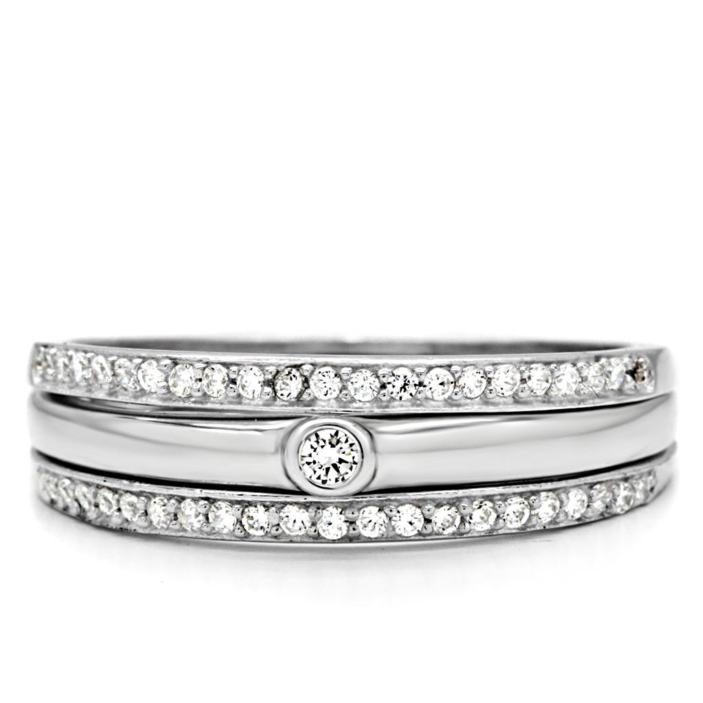 TS013 - Rhodium 925 Sterling Silver Ring with AAA Grade CZ  in Clear-2