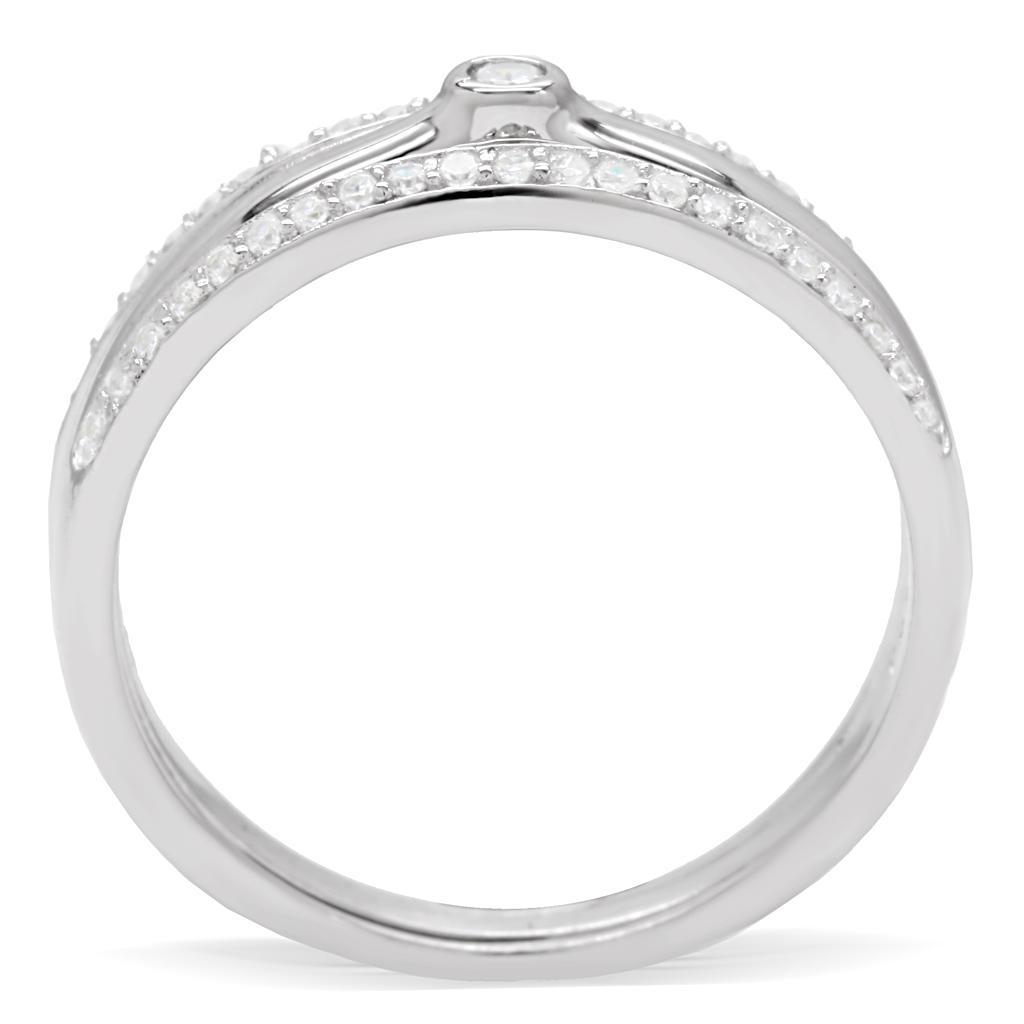TS013 - Rhodium 925 Sterling Silver Ring with AAA Grade CZ  in Clear-3