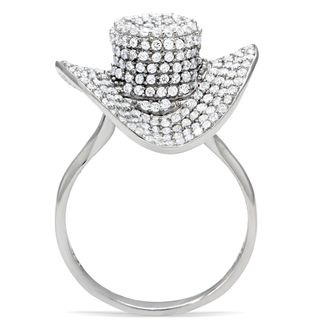 TS015 - Rhodium 925 Sterling Silver Ring with AAA Grade CZ  in Clear-3