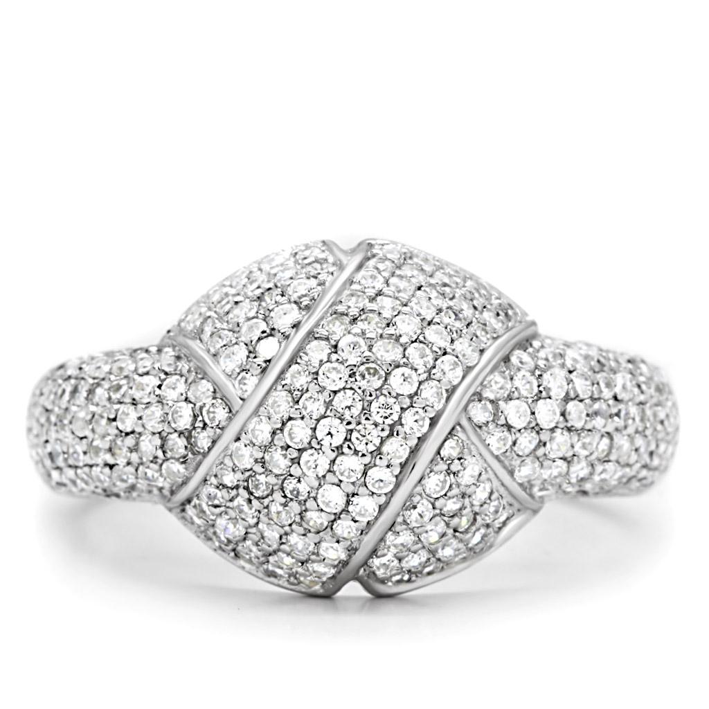 TS016 - Rhodium 925 Sterling Silver Ring with AAA Grade CZ  in Clear-2