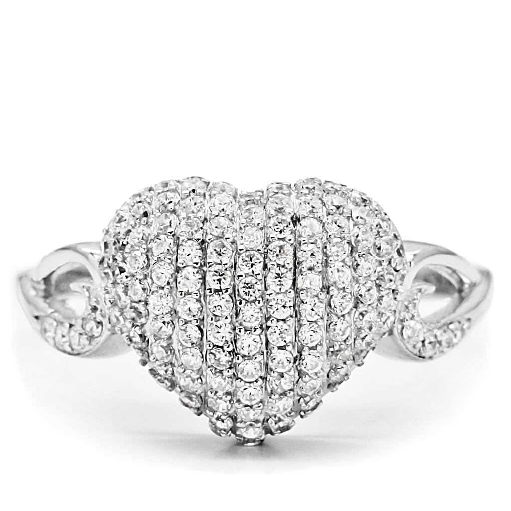 TS017 - Rhodium 925 Sterling Silver Ring with AAA Grade CZ  in Clear-2