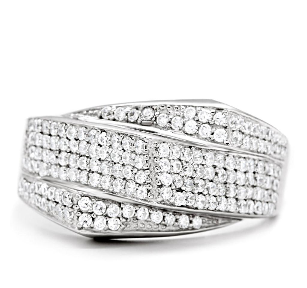 TS018 - Rhodium 925 Sterling Silver Ring with AAA Grade CZ  in Clear-2