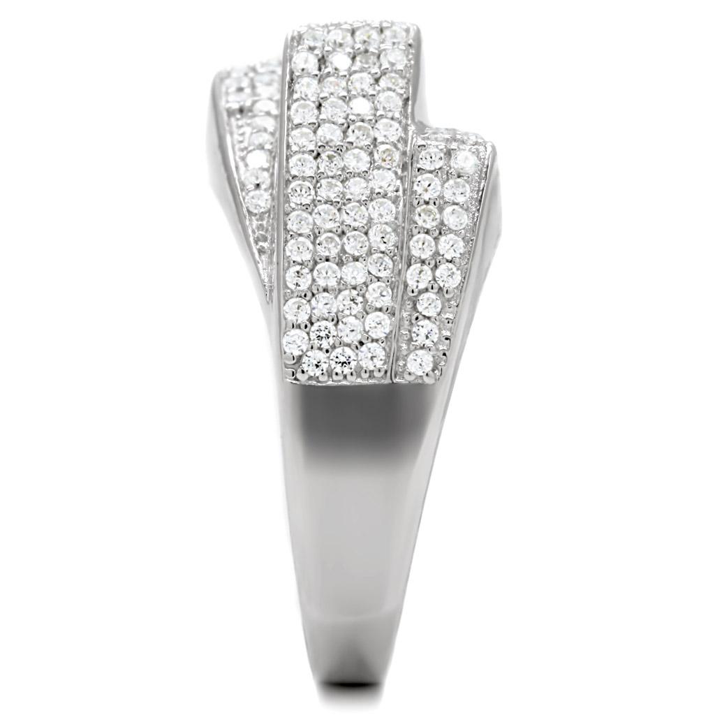 TS018 - Rhodium 925 Sterling Silver Ring with AAA Grade CZ  in Clear-4