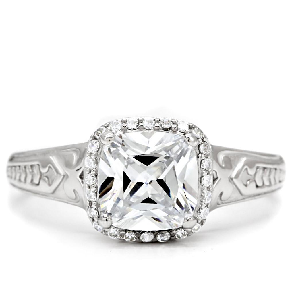 TS019 - Rhodium 925 Sterling Silver Ring with AAA Grade CZ  in Clear-2