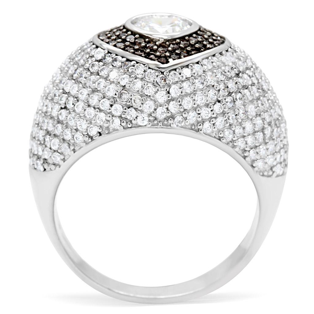 TS022 - Rhodium + Ruthenium 925 Sterling Silver Ring with AAA Grade CZ  in Brown-3