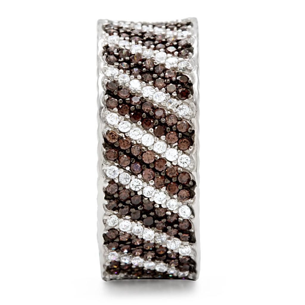TS023 - Rhodium + Ruthenium 925 Sterling Silver Ring with AAA Grade CZ  in Brown-4
