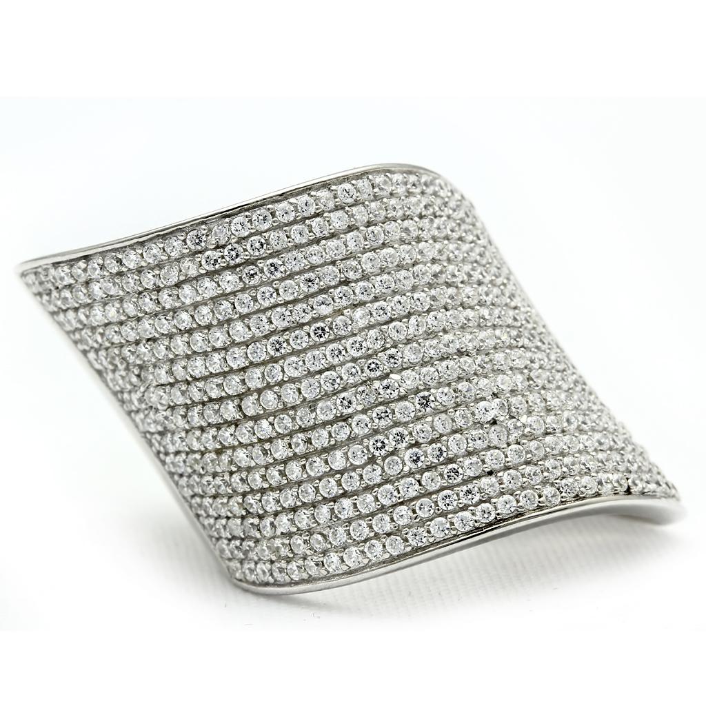 TS027 - Rhodium 925 Sterling Silver Ring with AAA Grade CZ  in Clear-2