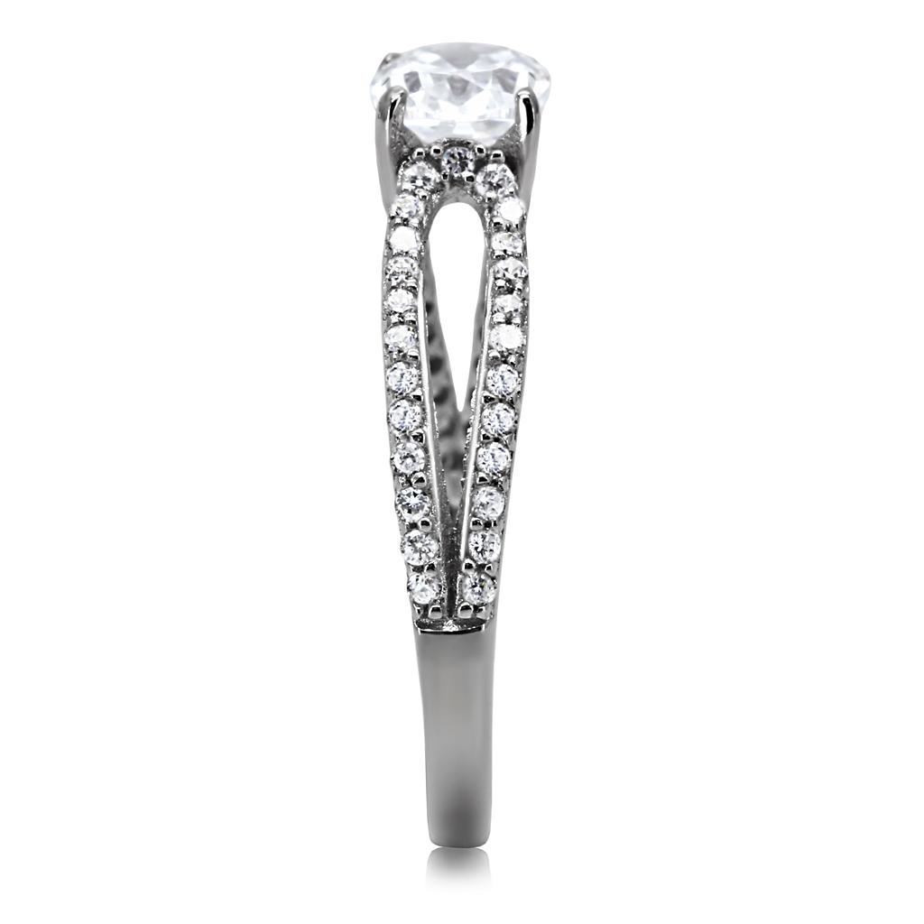 TS029 - Rhodium 925 Sterling Silver Ring with AAA Grade CZ  in Clear-4