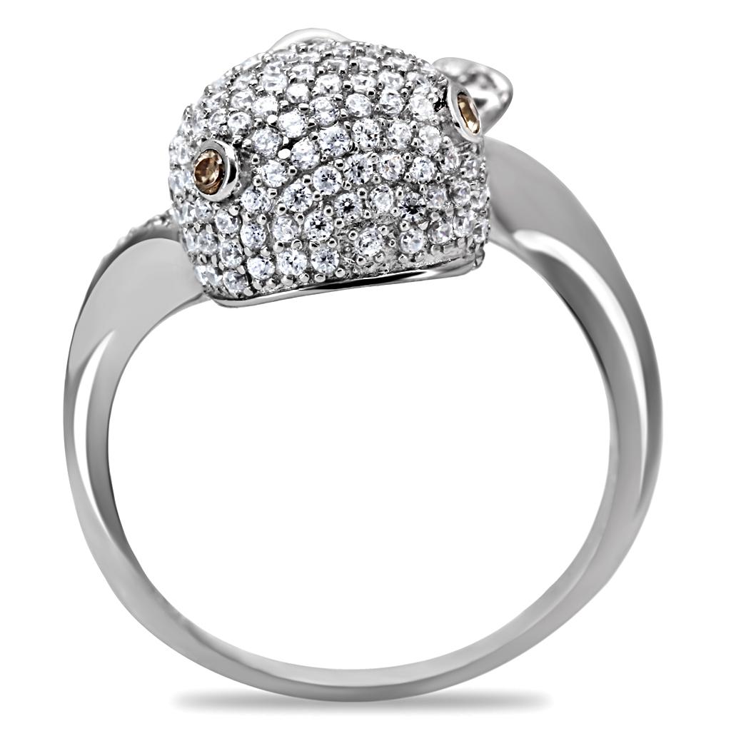 TS031 - Rhodium 925 Sterling Silver Ring with AAA Grade CZ  in Brown-3