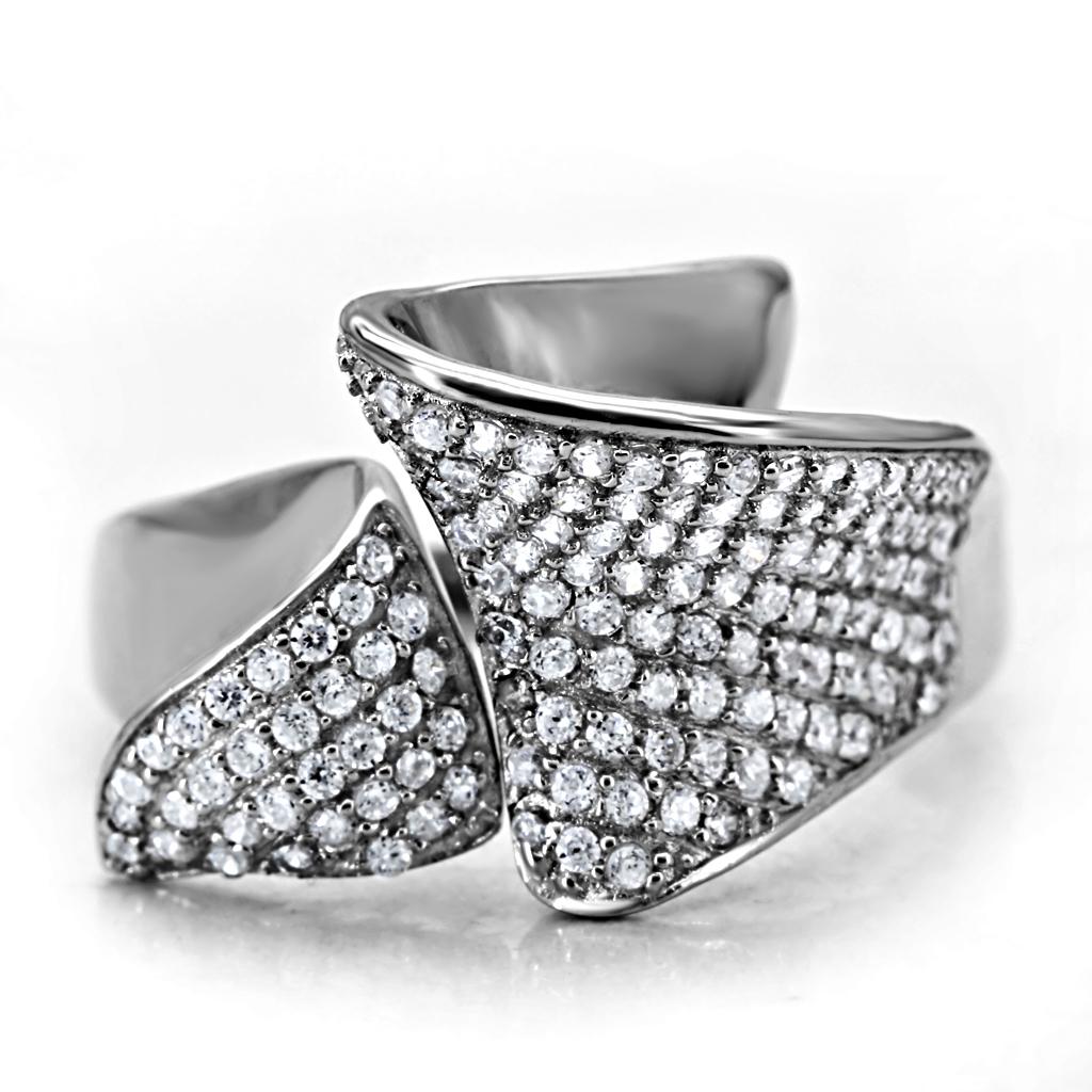 TS032 - Rhodium 925 Sterling Silver Ring with AAA Grade CZ  in Clear-2