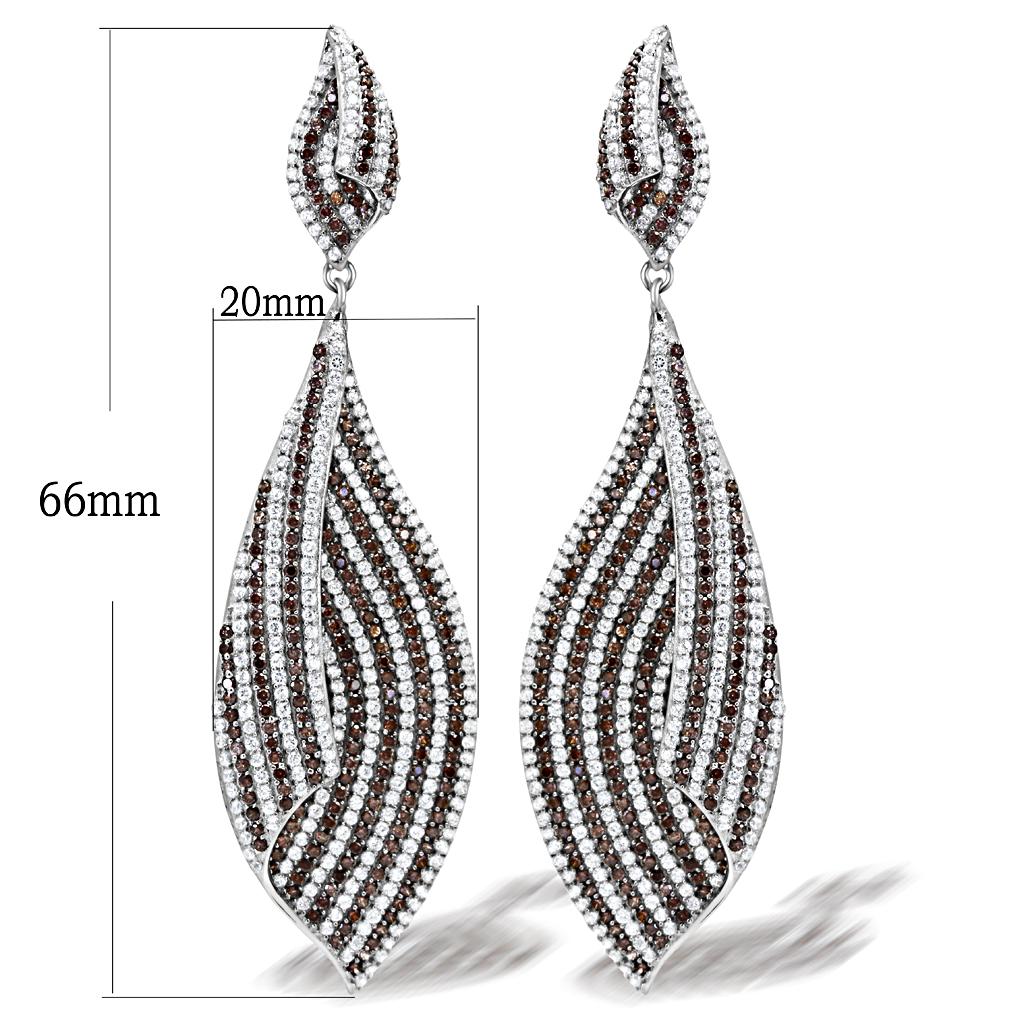TS033 - Rhodium 925 Sterling Silver Earrings with Assorted  in Brown-1