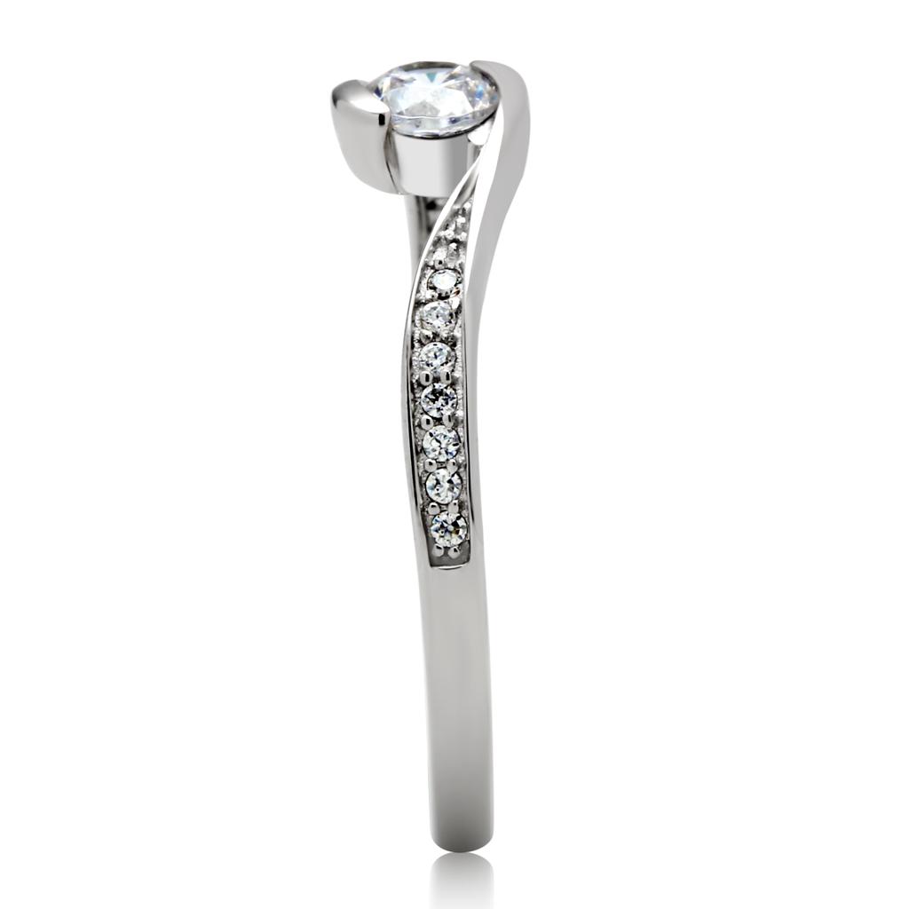 TS041 - Rhodium 925 Sterling Silver Ring with AAA Grade CZ  in Clear-3