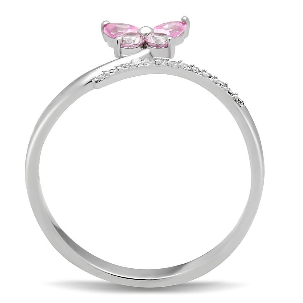 TS042 - Rhodium 925 Sterling Silver Ring with AAA Grade CZ  in Light Rose-2