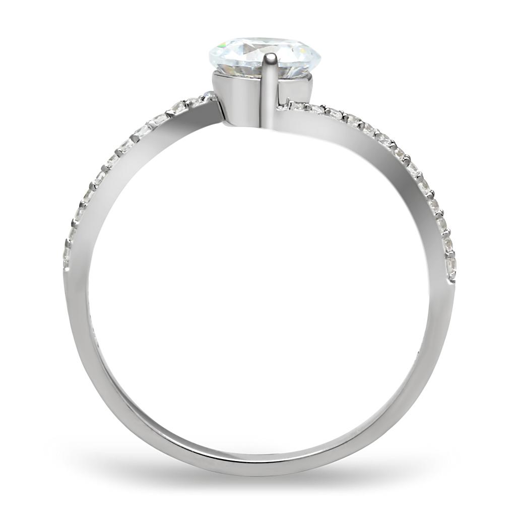 TS045 - Rhodium 925 Sterling Silver Ring with AAA Grade CZ  in Clear-2