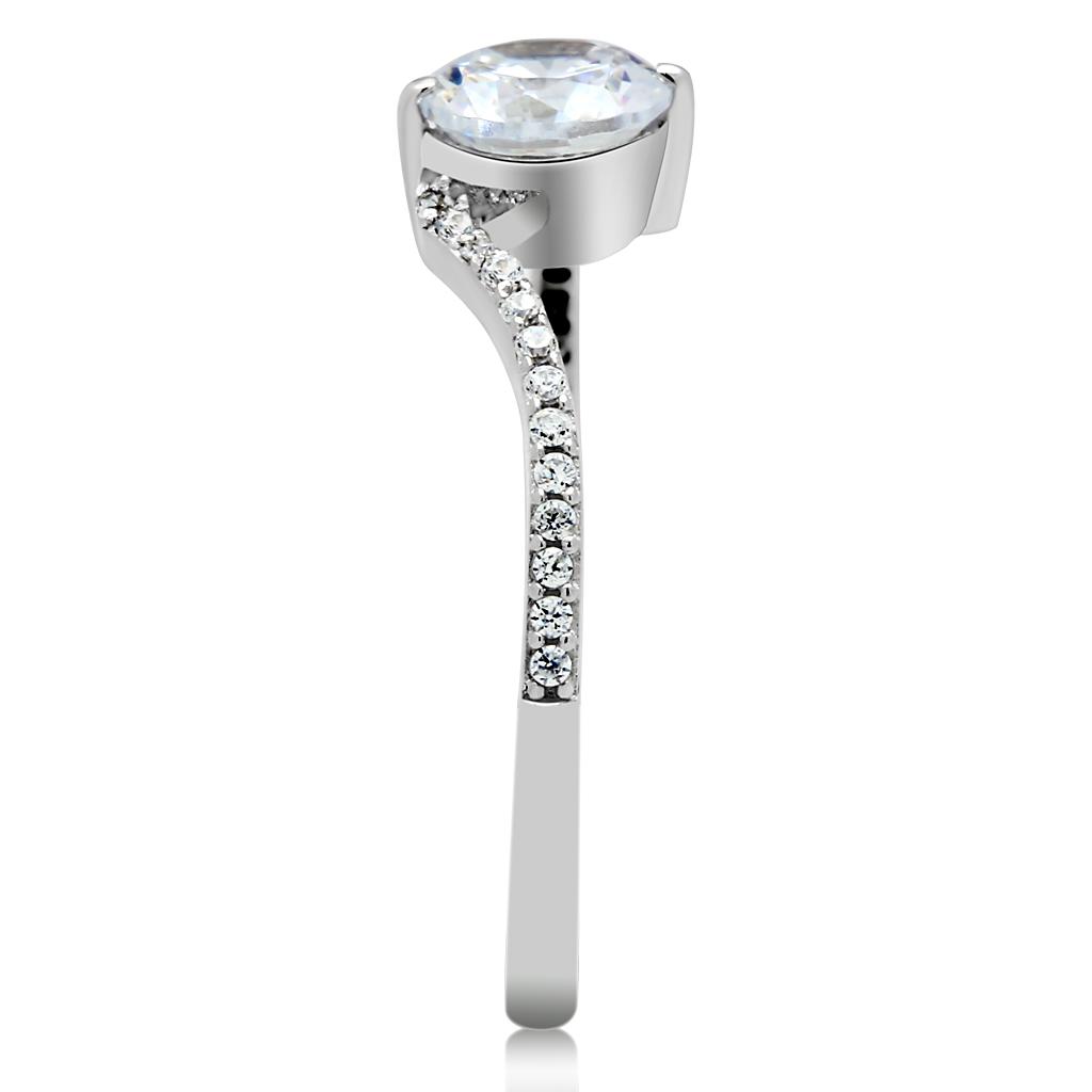 TS045 - Rhodium 925 Sterling Silver Ring with AAA Grade CZ  in Clear-3