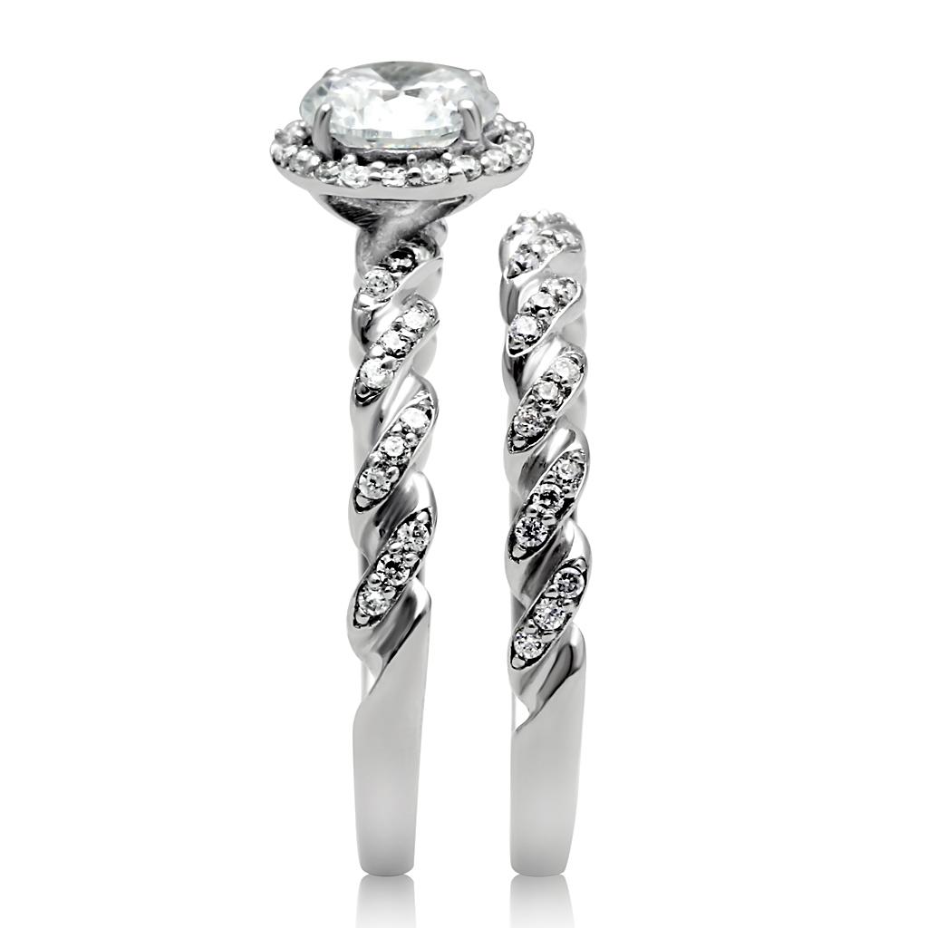 TS046 - Rhodium 925 Sterling Silver Ring with AAA Grade CZ  in Clear-3