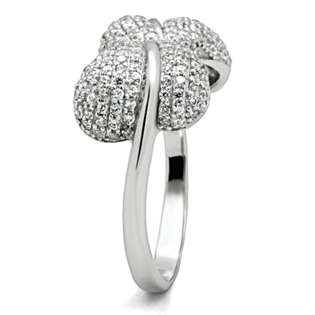 TS050 - Rhodium 925 Sterling Silver Ring with AAA Grade CZ  in Clear-3
