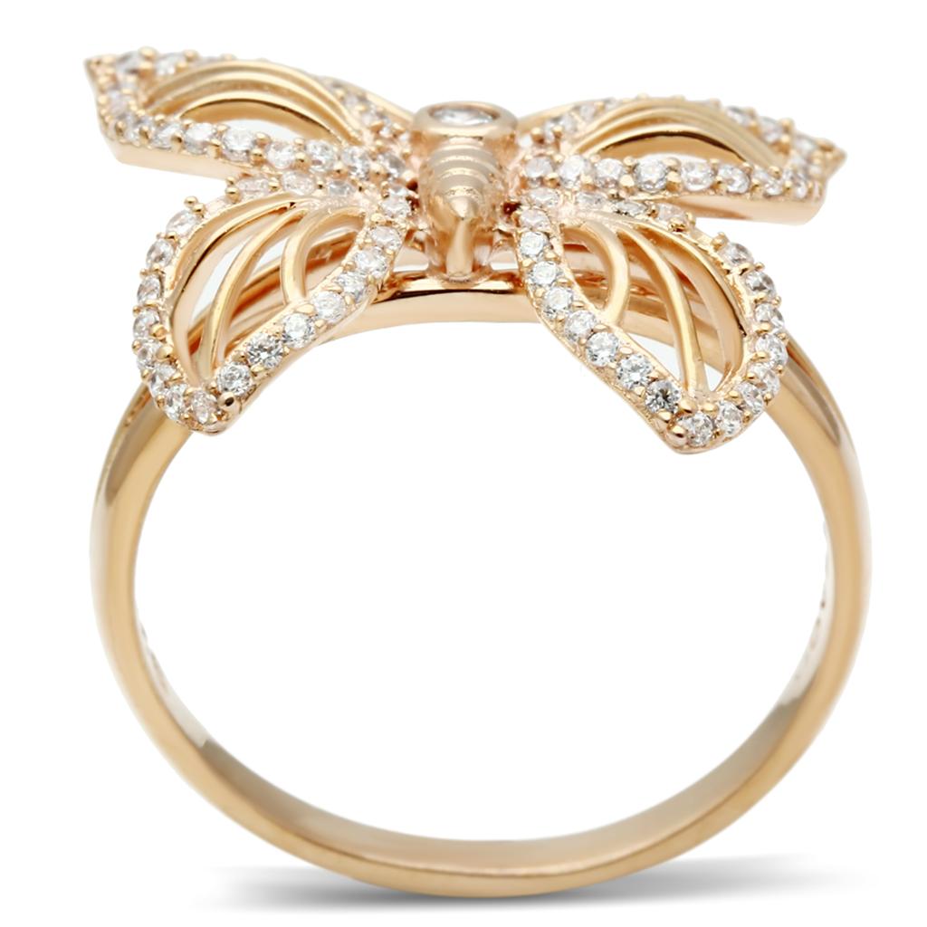 TS059 - Rose Gold 925 Sterling Silver Ring with AAA Grade CZ  in Clear-2