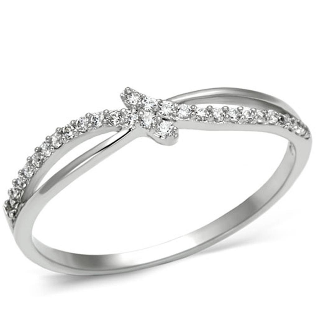 TS074 - Rhodium 925 Sterling Silver Ring with AAA Grade CZ  in Clear-4