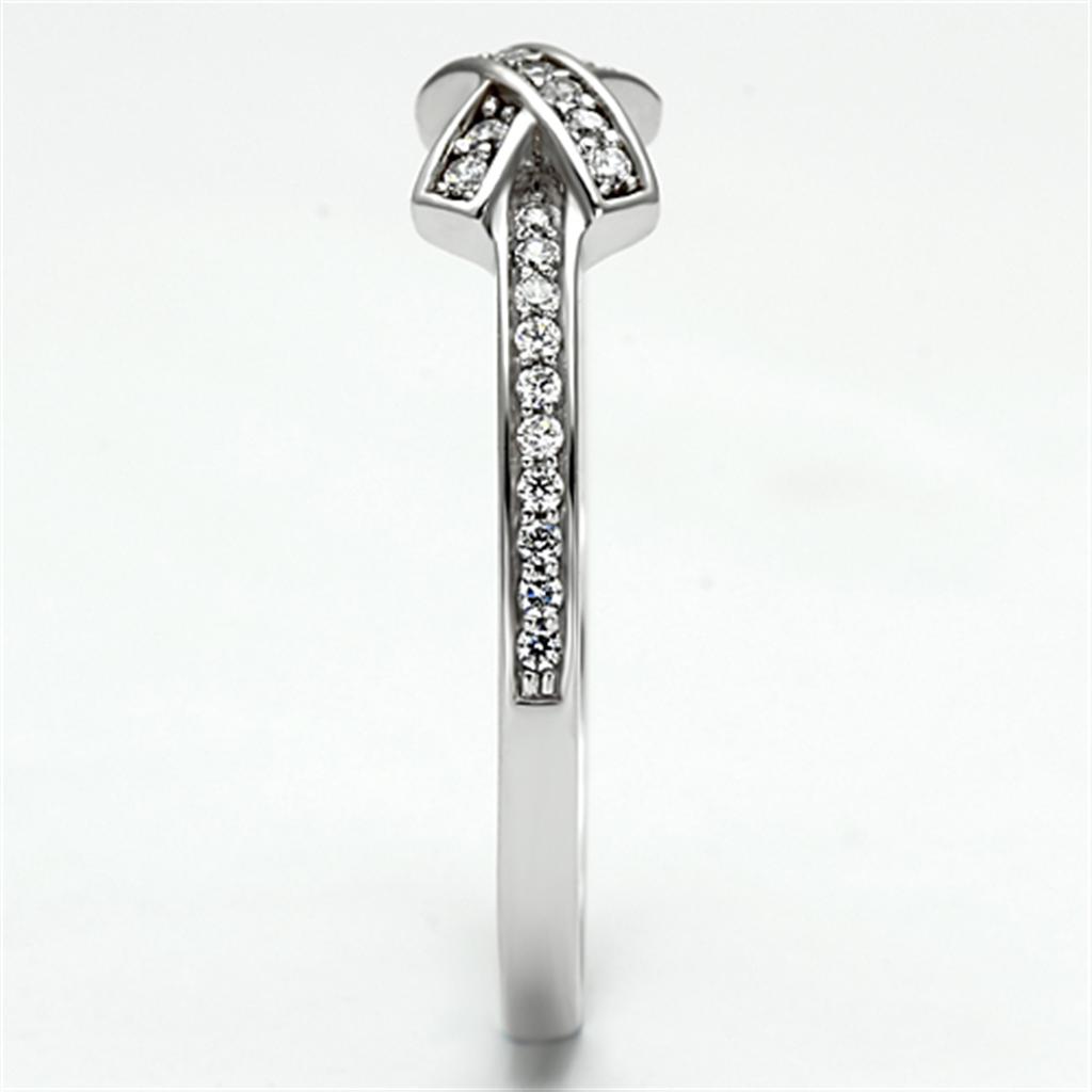 TS075 - Rhodium 925 Sterling Silver Ring with AAA Grade CZ  in Clear-3