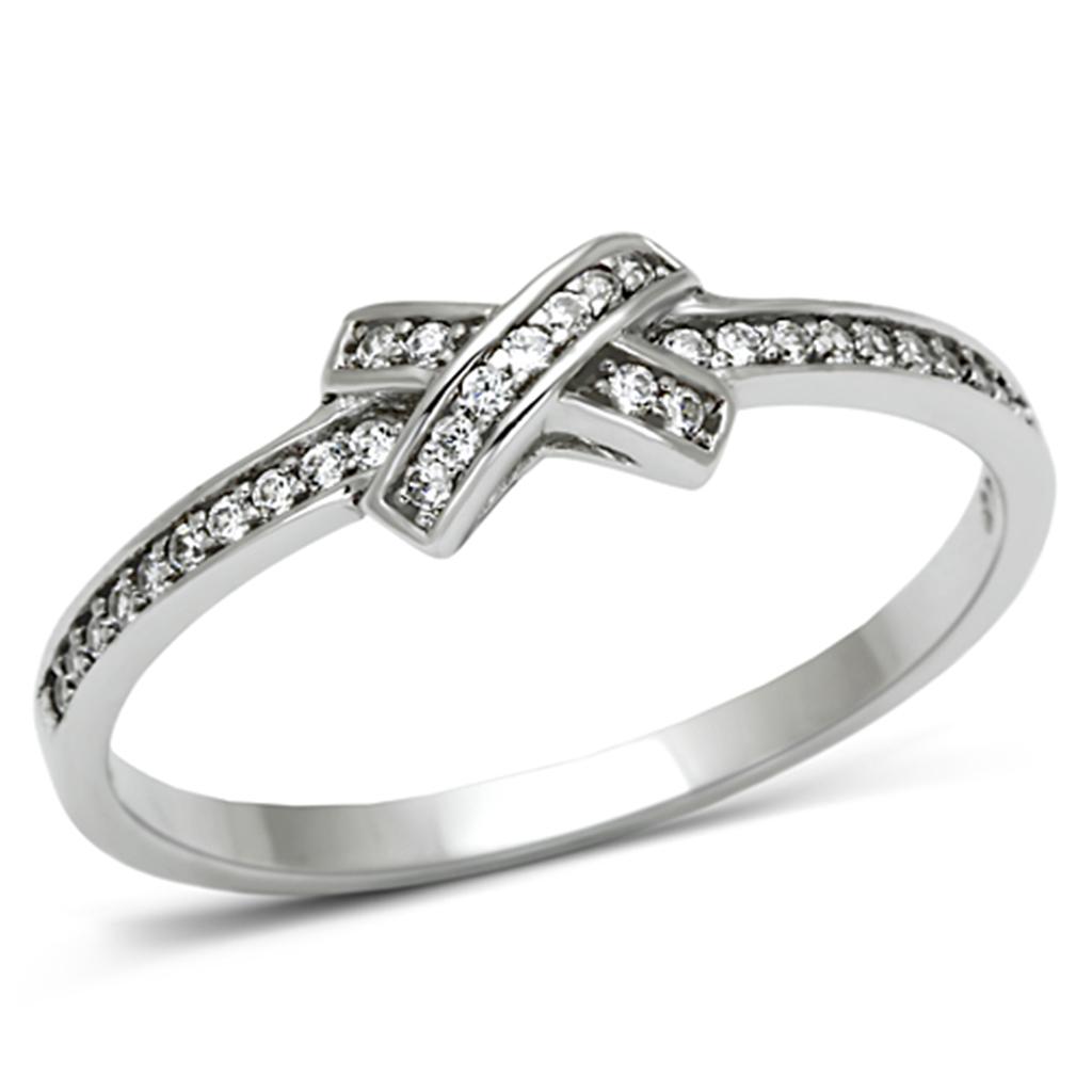 TS075 - Rhodium 925 Sterling Silver Ring with AAA Grade CZ  in Clear-4