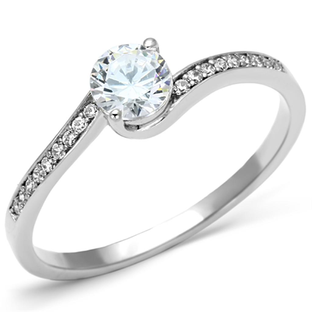 TS078 - Rhodium 925 Sterling Silver Ring with AAA Grade CZ  in Clear-4