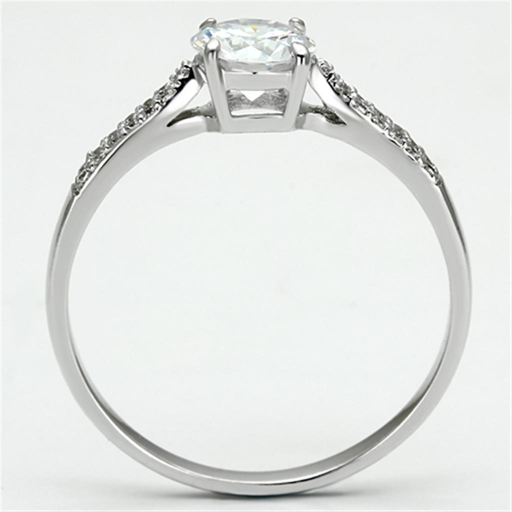 TS080 - Rhodium 925 Sterling Silver Ring with AAA Grade CZ  in Clear-2