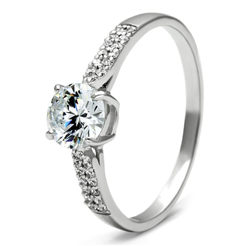 TS080 - Rhodium 925 Sterling Silver Ring with AAA Grade CZ  in Clear-4