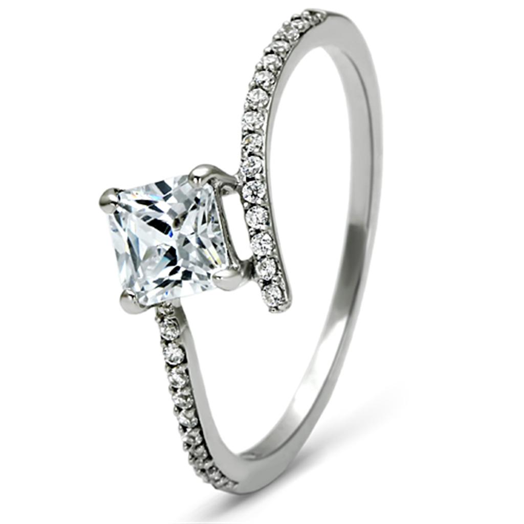 TS083 - Rhodium 925 Sterling Silver Ring with AAA Grade CZ  in Clear-4