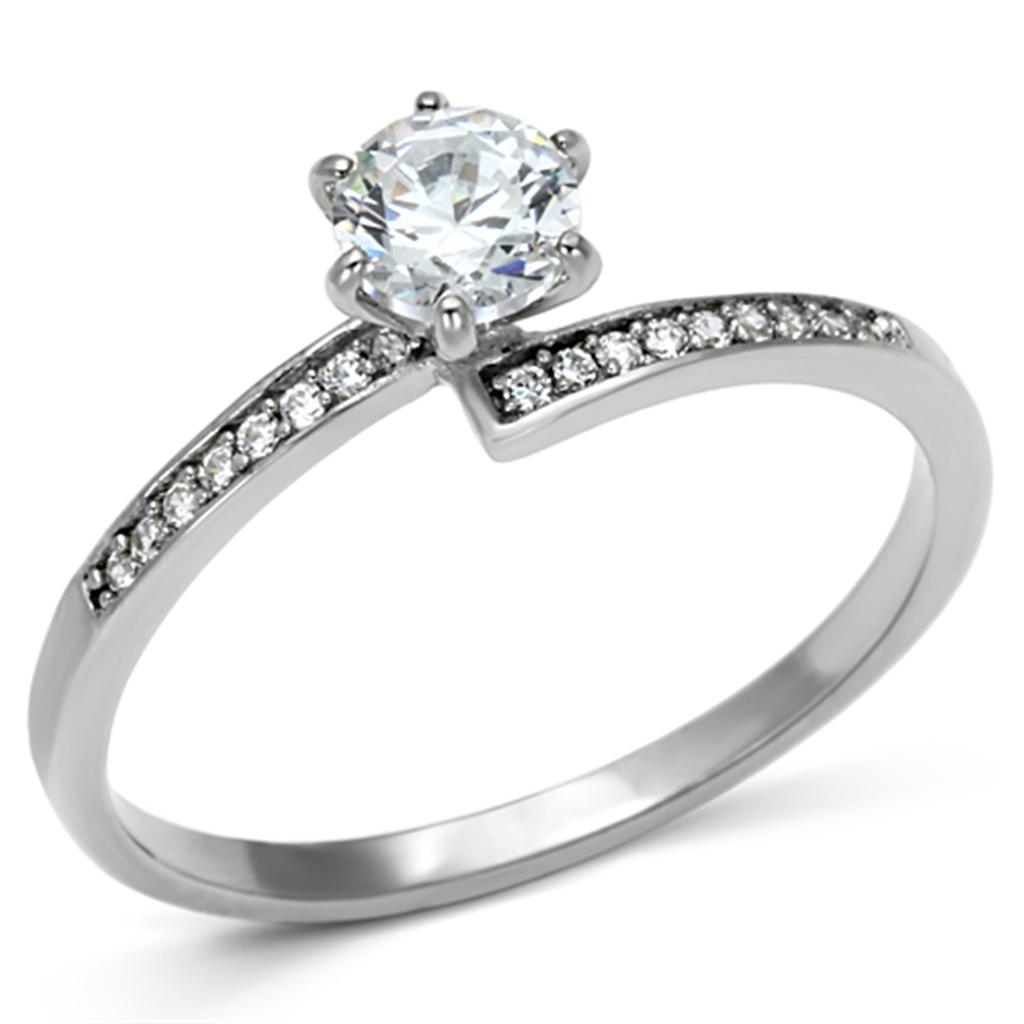TS084 - Rhodium 925 Sterling Silver Ring with AAA Grade CZ  in Clear-4
