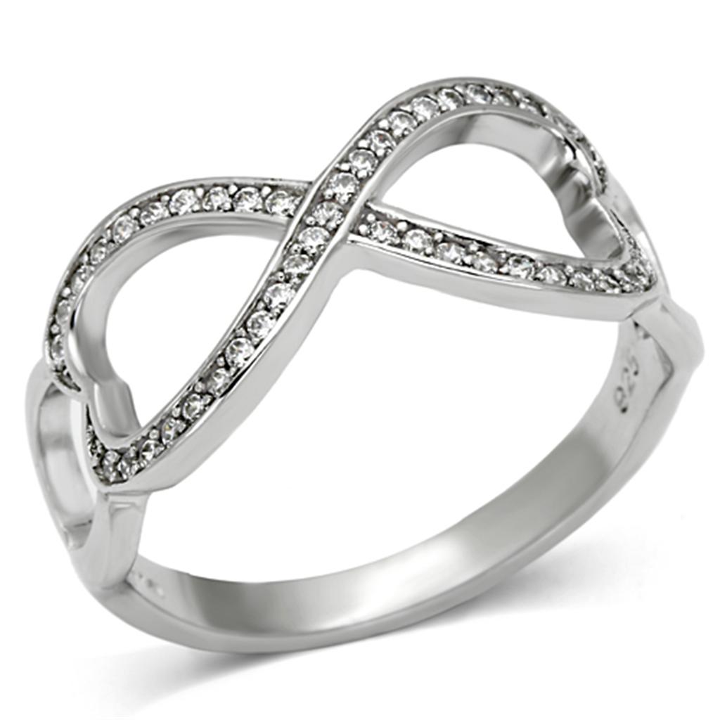 TS088 - Rhodium 925 Sterling Silver Ring with AAA Grade CZ  in Clear-4