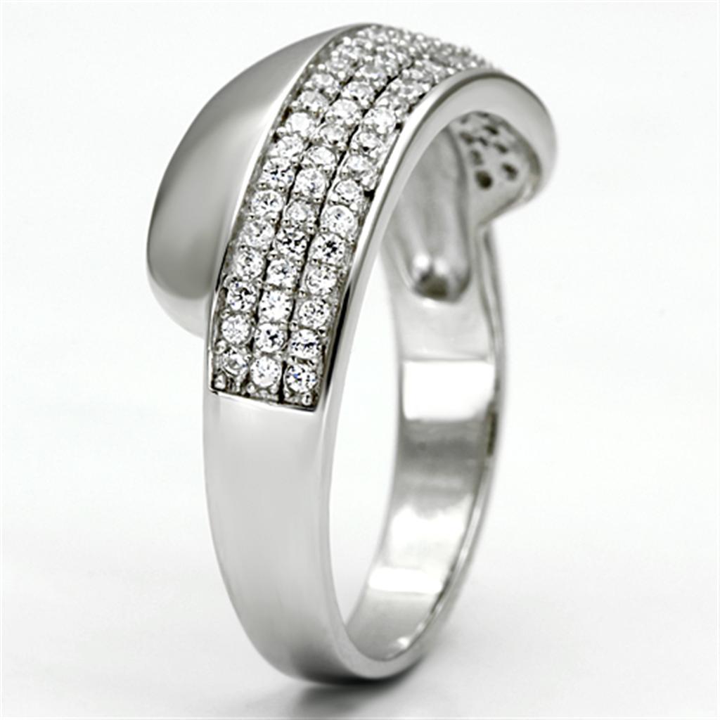 TS089 - Rhodium 925 Sterling Silver Ring with AAA Grade CZ  in Clear-3