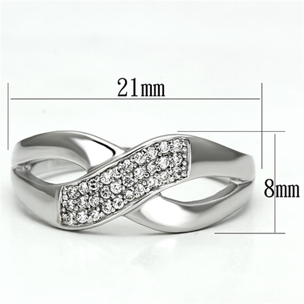 TS090 - Rhodium 925 Sterling Silver Ring with AAA Grade CZ  in Clear-1