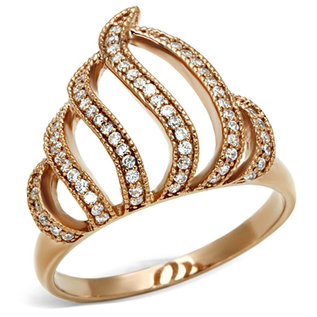 TS096 - Rose Gold 925 Sterling Silver Ring with AAA Grade CZ  in Clear-4